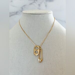 Celine13 18K Gold Plated Stainless Steel Safety Pin & Soda Tab‎ Pendant Necklace